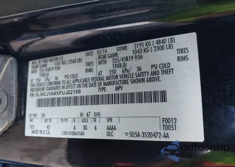 2015 Lincoln Mkc from USA, damaged, VIN 5LMCJ1A9XFUJ22159